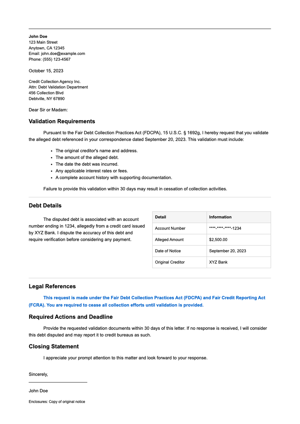 Debt validation letter illustration with bold yellow text and blue background_variant_2